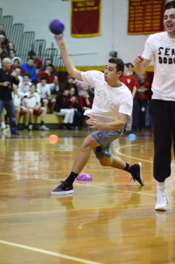 Noah Egelkamp winds up to throw during the dodgeball tournament.