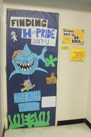 Advisory 2017-U (Ms. Chaga) won the sophomore competition with their "Finding H-Pride" door