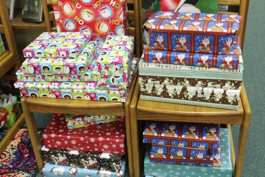 Stacks of wrapped gifts