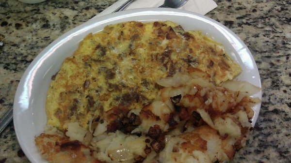 Omelette with a massive side of Hash browns. Filling, delicious, and exquisitely tasty!