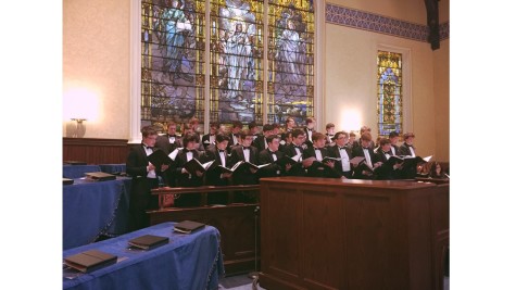 The men of the combined choirs in concert. 