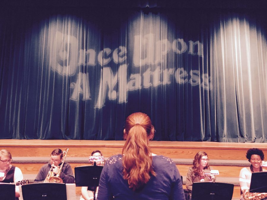 Senior%2C+Liz+Marino%2C+conducts+the+student+pit+orchestra+for+this+years+fall+production+of+Once+Upon+a+Mattress