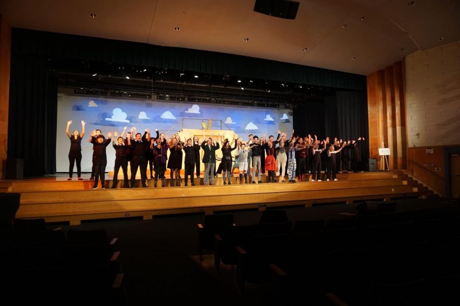 The cast of Haverford Drama Club’s James and the Giant Peach performs during their final rehearsal.