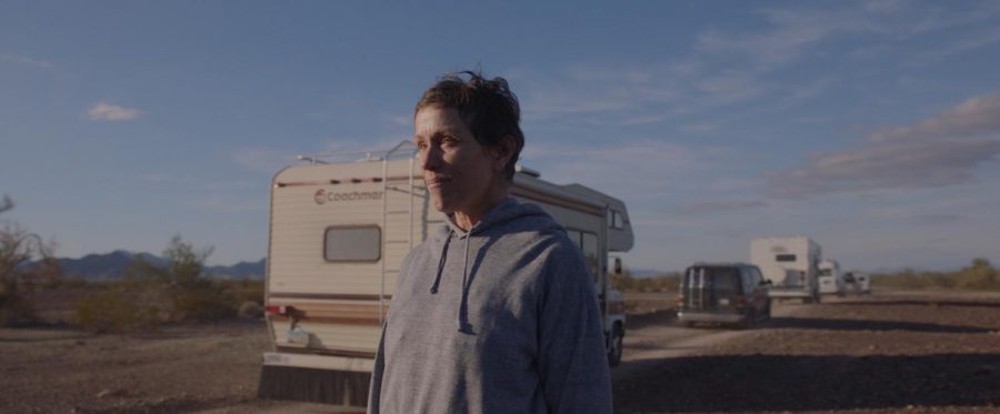 Frances McDormand stars as Fern in Nomadland, directed by Chloè Zhao. 