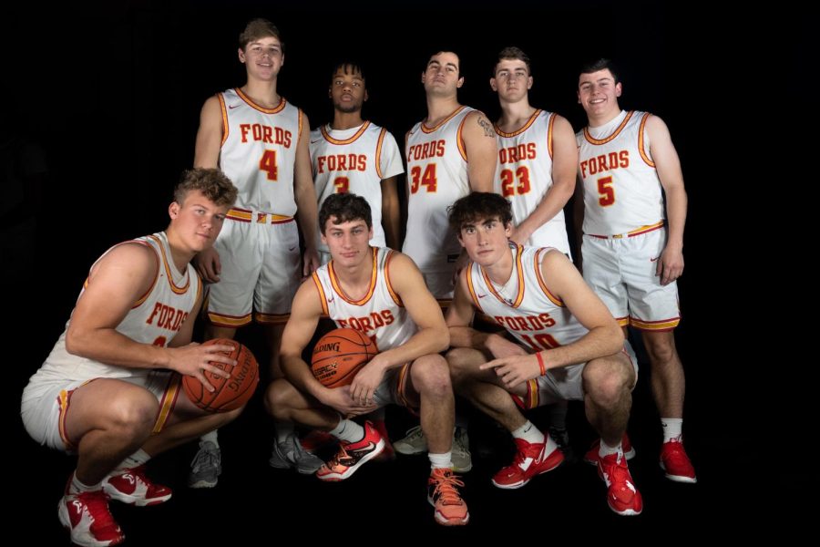 Haverford Boys Basketball seniors get ready to play their last season at HHS. (Pictured left to right: Tommy Wright, Googie Seidman, Brian Wiener, Gorman Bright, Wil Cascarina, Liam Cunningham, James Denman, Kevin Gannon)