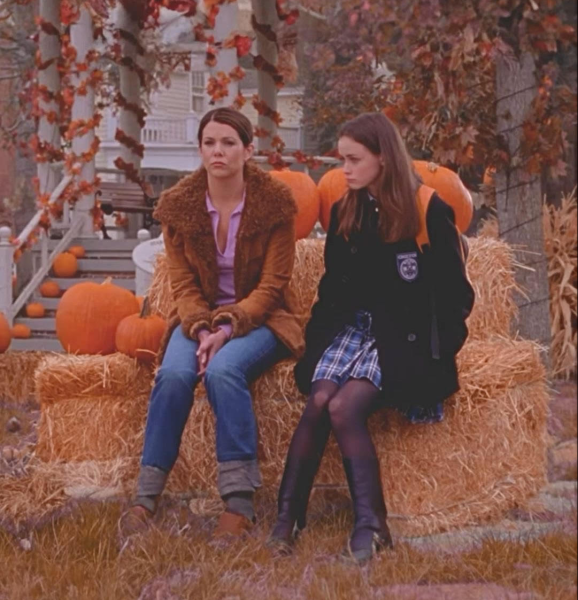 Lorelei and Rory Gilmore from "Gilmore Girls" ponder in the autumn air.