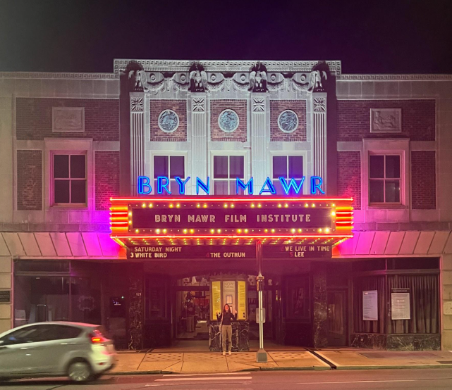 Lilli Schugsta standing in front of Bryn Maw Film Institute