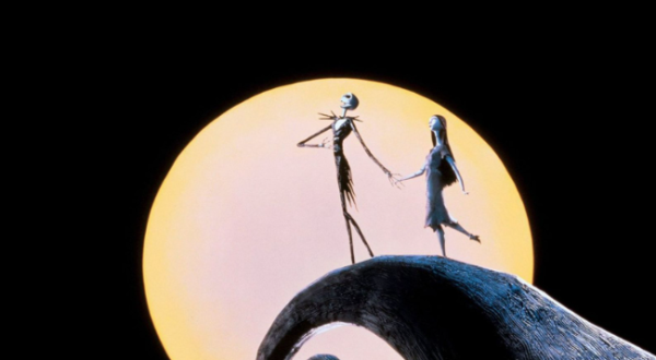 Jack Skellington and his love interest, Sally, sing the finale in the Halloween Town graveyard.