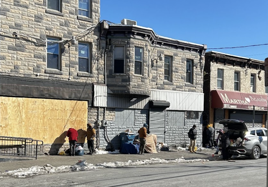 Individuals affected by homelessness can be seen in less than 20° weather on the streets of Kensington. Photo credits to Nathan Lazo. 

